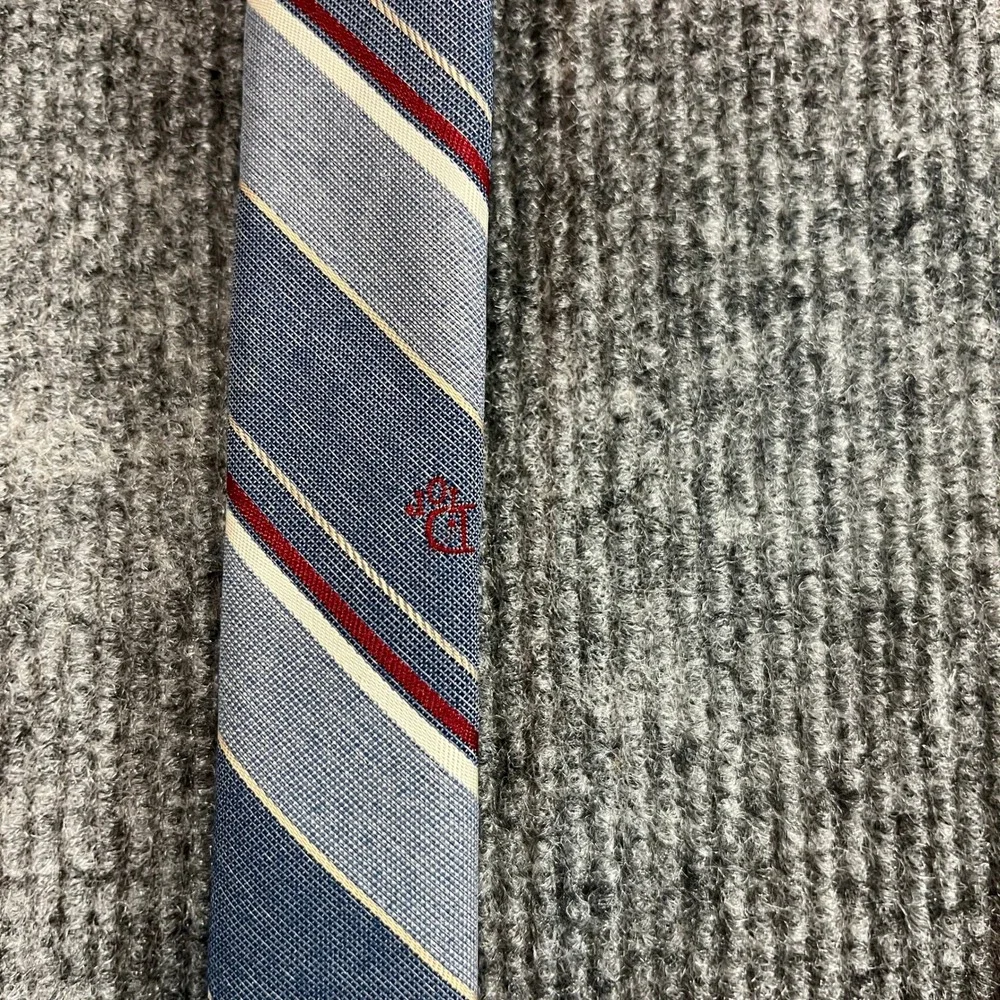 Christian Dior Mens Silk Blend Striped Tie Blue Burgundy Made in USA Woven Italy